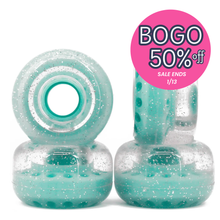 80A Indoor/Outdoor | 2.44" (62 MM) | Transparent Teal with Glitter Wheels Set | FREE SHIPPING