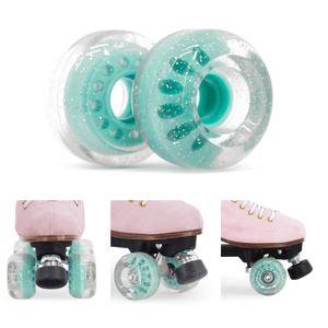 80A Indoor/Outdoor | 2.44" (62 MM) | Transparent Teal with Glitter Wheels Set | FREE SHIPPING